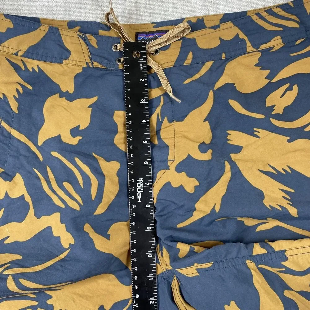 Patagonia Board Shorts Mens 35 Blue Brown Floral Print Drawstring Surf Quick Dry